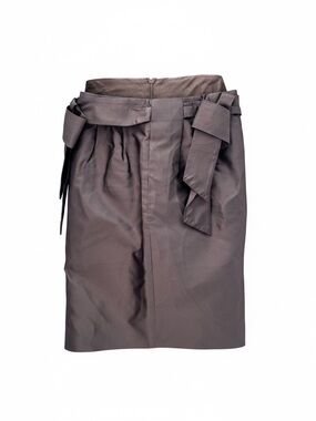 Escada Silk Skirt Size 4 EU 34 Knee Length Pencil Brown Bronze Bow Lined Vtg